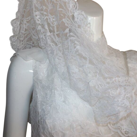 Vintage WEDDING Dress, 8, White Lace, Drape Shoulders, High Collar, Sleeveless - Picture 4 of 13